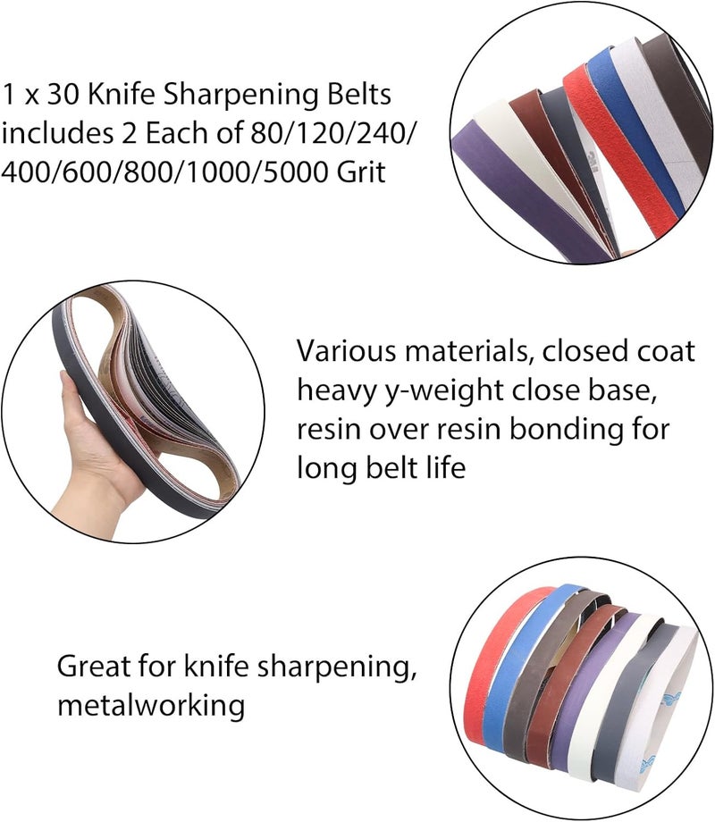 SHUTTLE GENIUS 16 Pack 1 x 30 Inch Sanding Belts, 1x30 Knife Sharpening Sanding Belts, 80/120/240/400/600/800/1000/5000 Grit Sander Belt for Knife Polishing Metalworking - Image 4